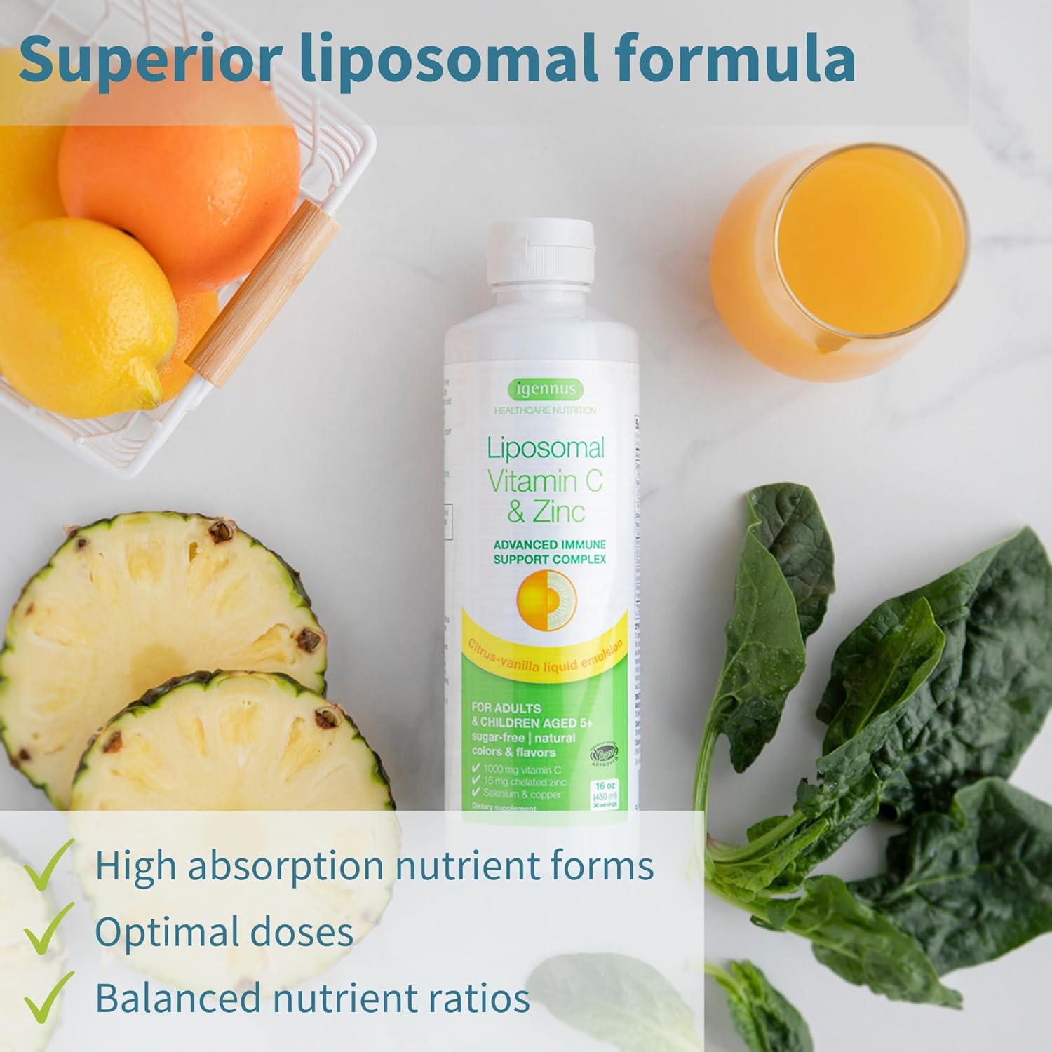 Super B-Complex + Liposomal Vitamin C 1000mg  Zinc Vegan Bundle, Methylated Sustained Release B Complex  High Absorption Liquid Immune Support Complex, by Igennus