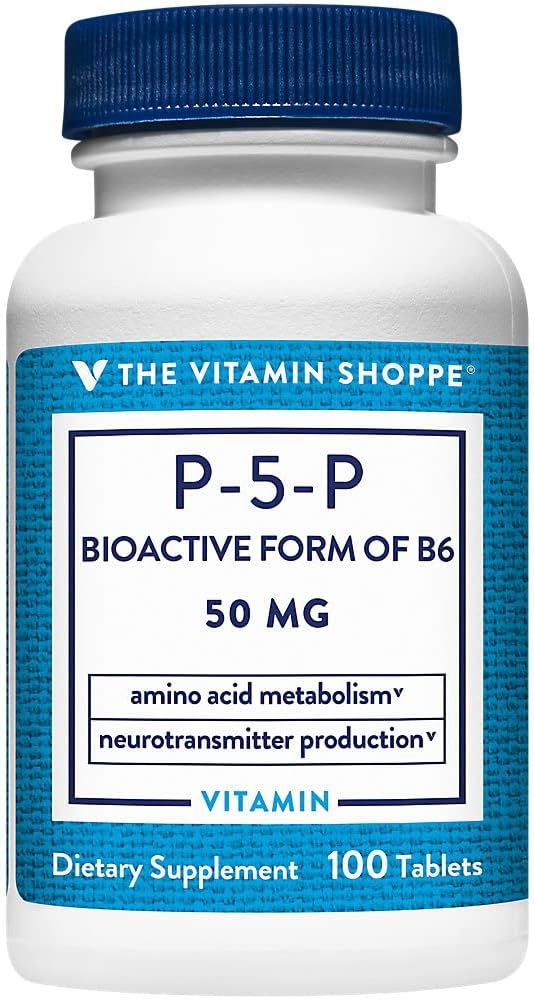 The Vitamin Shoppe P-5-P (Pyridoxal-5-Phosphate) 50MG, Coenzyme Form of Vitamin B6, Amino Acid That Supports Protein Metabolism, Neurotransmitter Synthesis (100 Tablets)