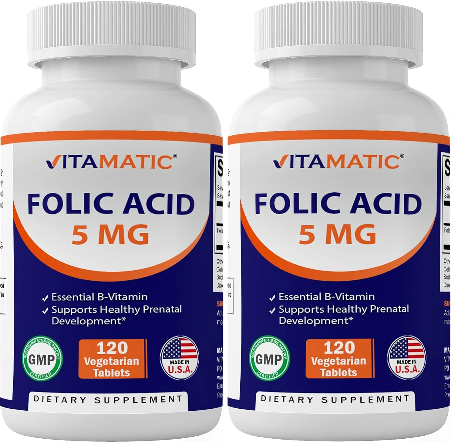 Vitamatic Folic Acid 5mg (5000 mcg) - 120 Vegetarian Tablets - (Vitamin B9 Folate)