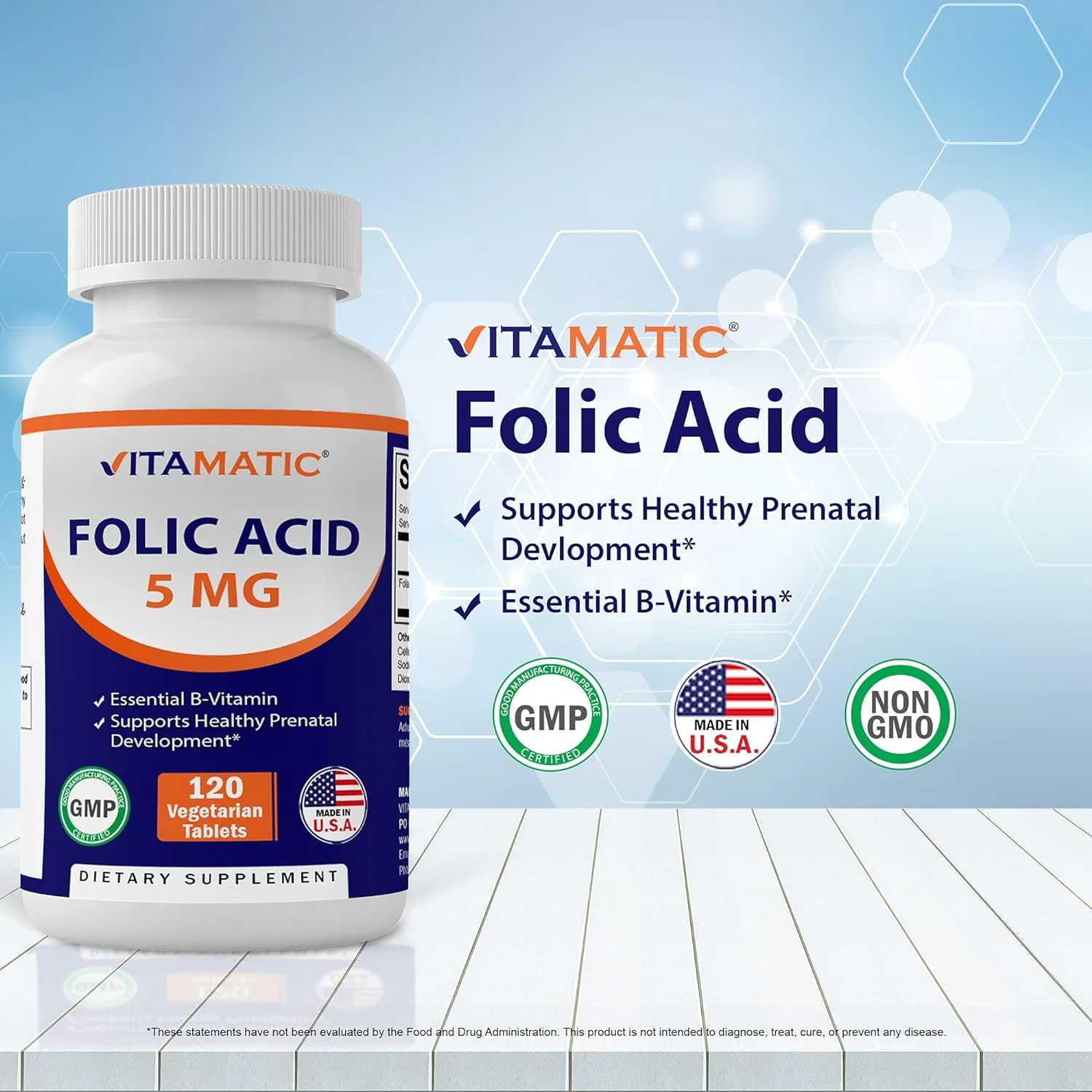 Vitamatic Folic Acid 5mg (5000 mcg) - 120 Vegetarian Tablets - (Vitamin B9 Folate)
