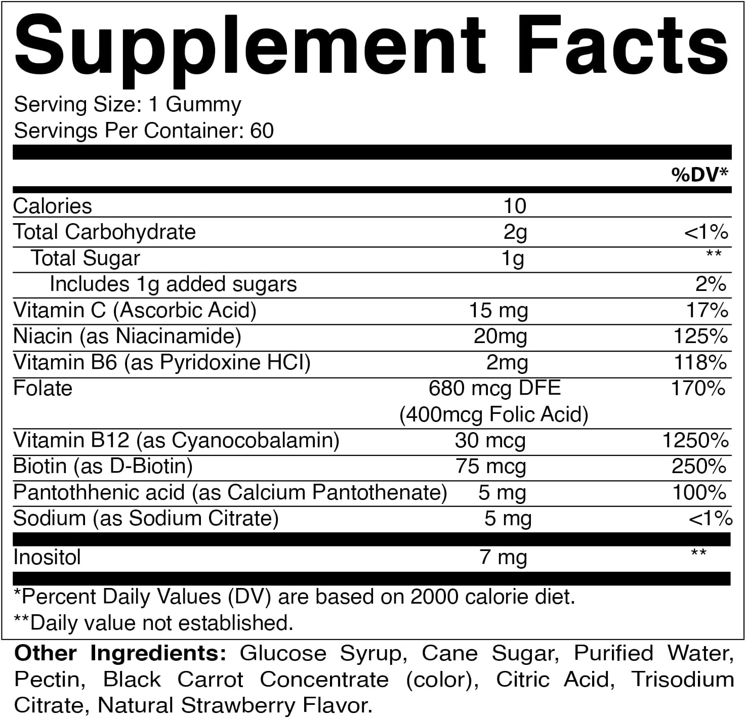 Vitamatic Vitamin B Complex Gummies with Vitamin C  Inositol - Natural Strawberry Flavor - 60 Gummies (1 Bottle)