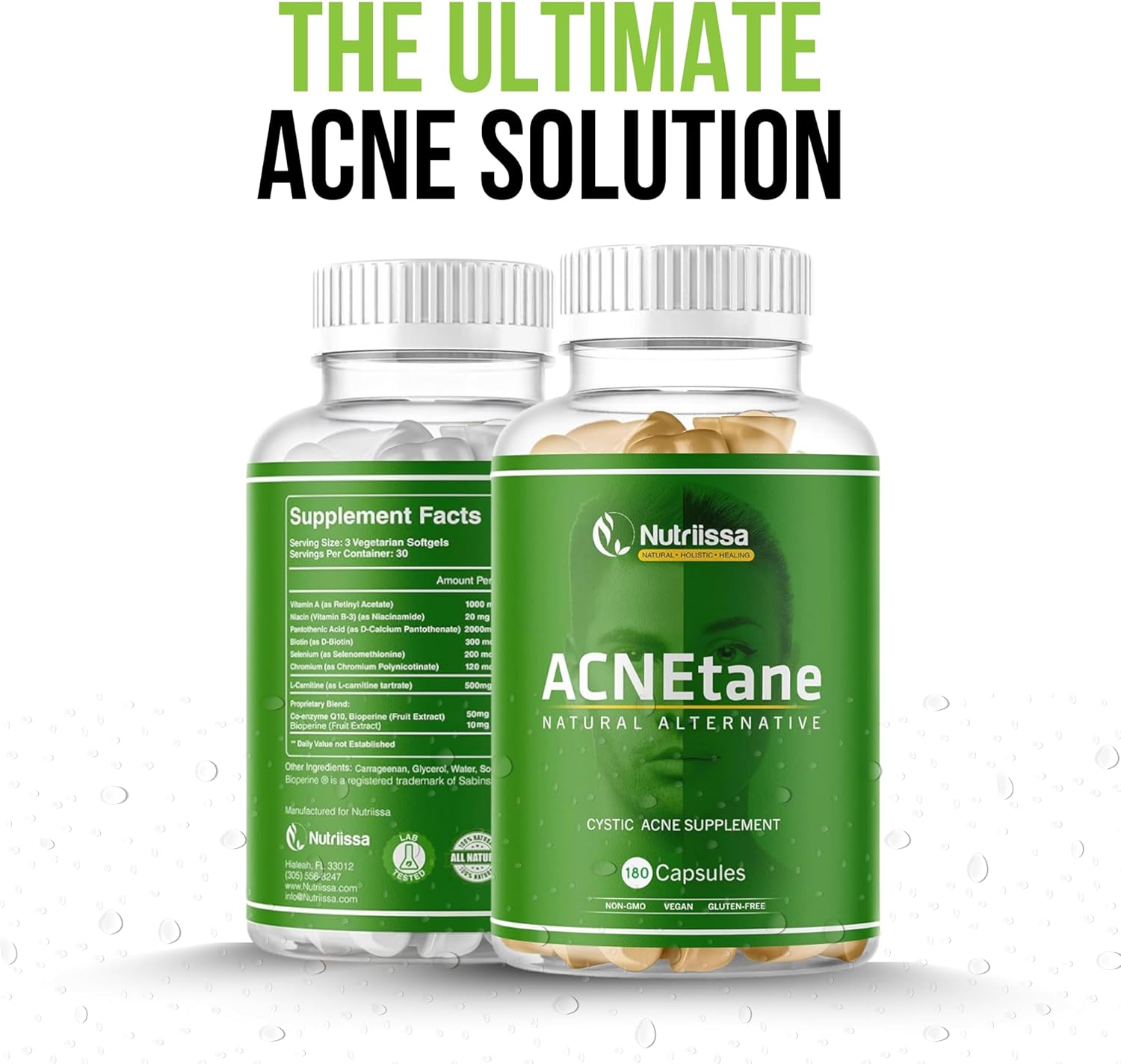 ACNEtane - All Natural Vitamin Supplement for Treating Acne, 90 Veggie Softgels (Treats Hormonal, Puberty,  Cystic Acne Internally)