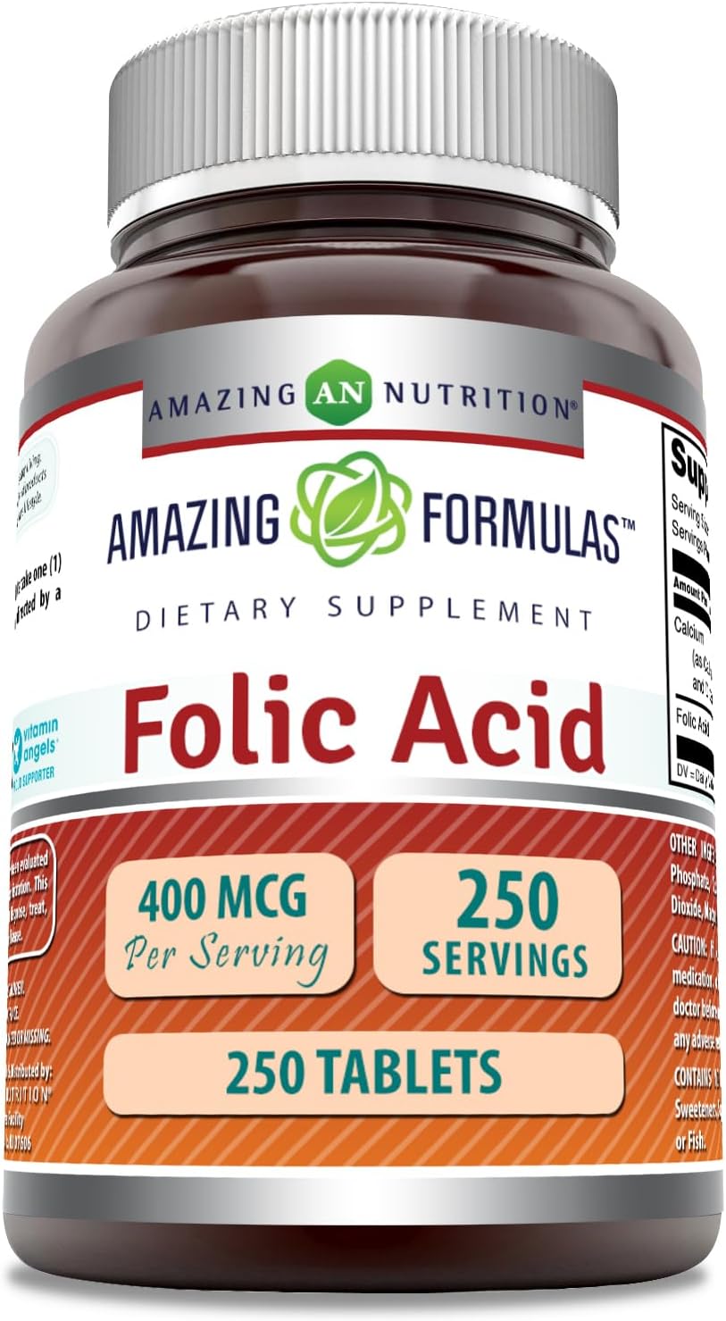Amazing Formulas Folic Acid (Vitamin B9) 400 mcg Tablets | Non-GMO | Gluten Free | Made in USA (400 mcg, 250, Count)