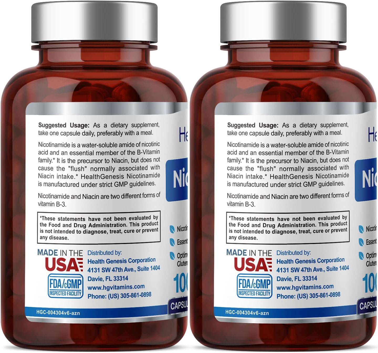 B-3 Nicotinamide 500 mg 100 Caps - Nicotinic Amide Niacin Natural Flush-Free Vitamin Formula - Supports Skin Cell Health