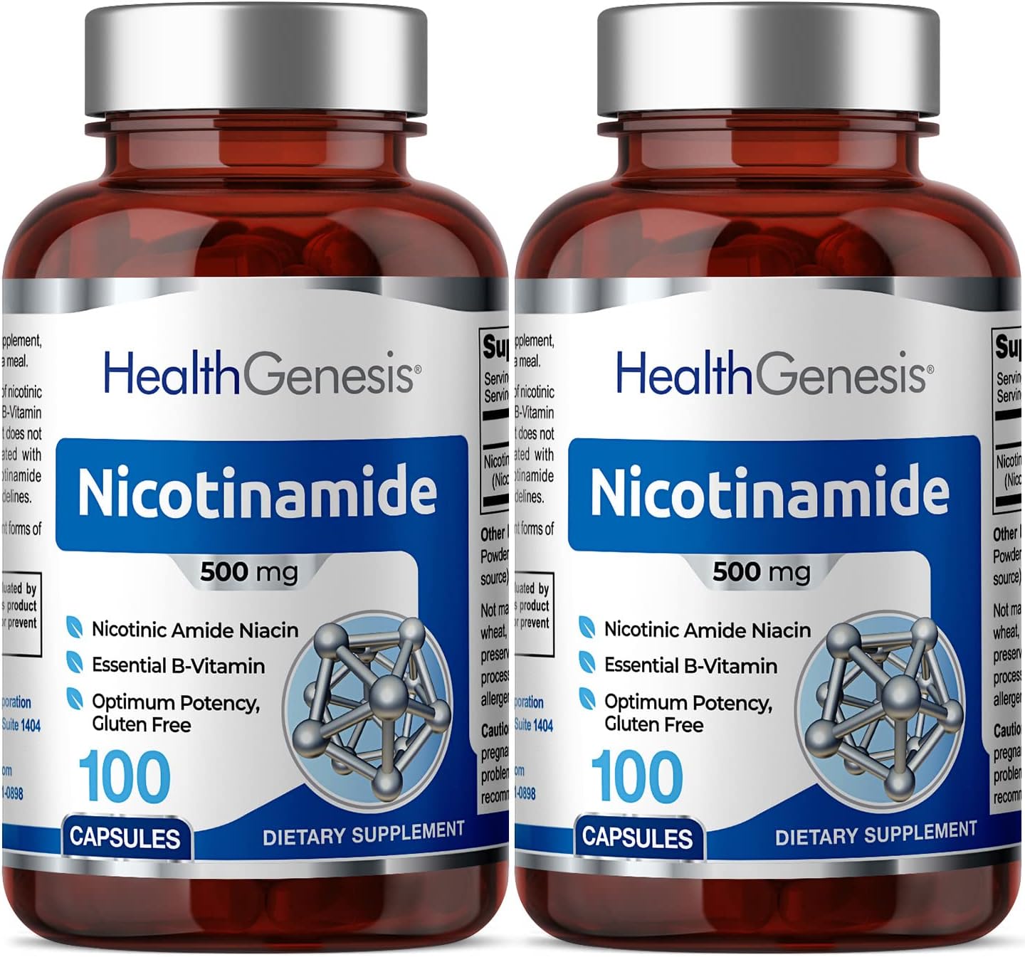 B-3 Nicotinamide 500 mg 100 Caps - Nicotinic Amide Niacin Natural Flush-Free Vitamin Formula - Supports Skin Cell Health