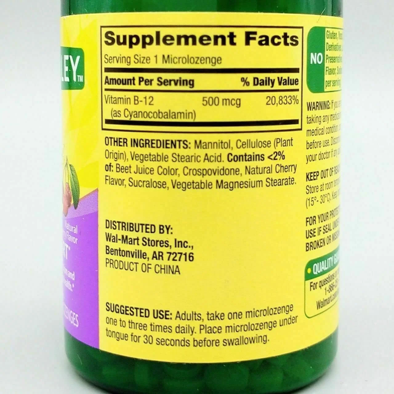 B12 sublingual, Supports Energy Metabolism and Nervous System Health, Spring Valley 500 mg Cherry Flavor 200 ct, Set with Fusion Shop Store Week case (1) (Pack of 1)