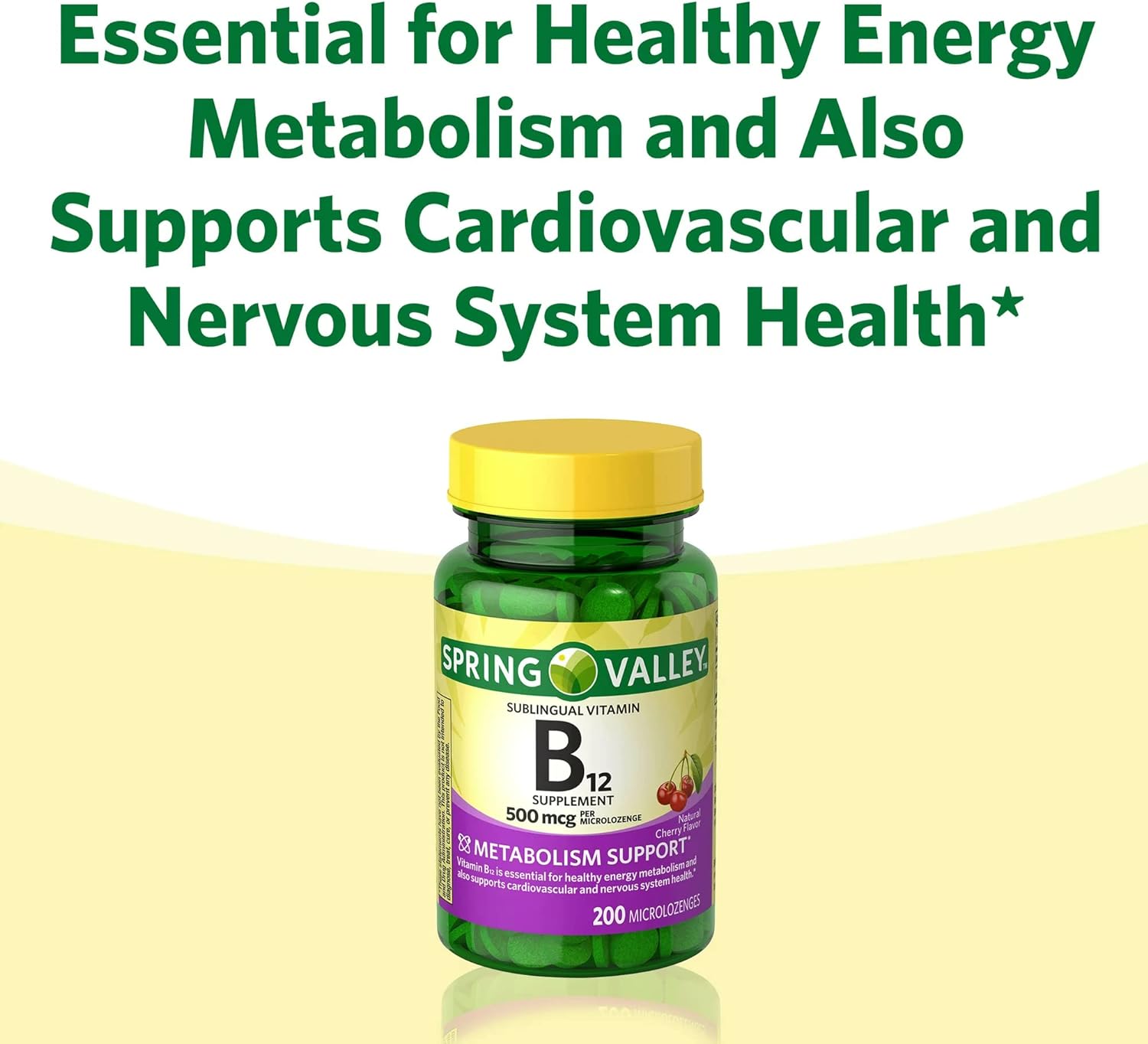 B12 sublingual, Supports Energy Metabolism and Nervous System Health, Spring Valley 500 mg Cherry Flavor 200 ct, Set with Fusion Shop Store Week case (1) (Pack of 1)