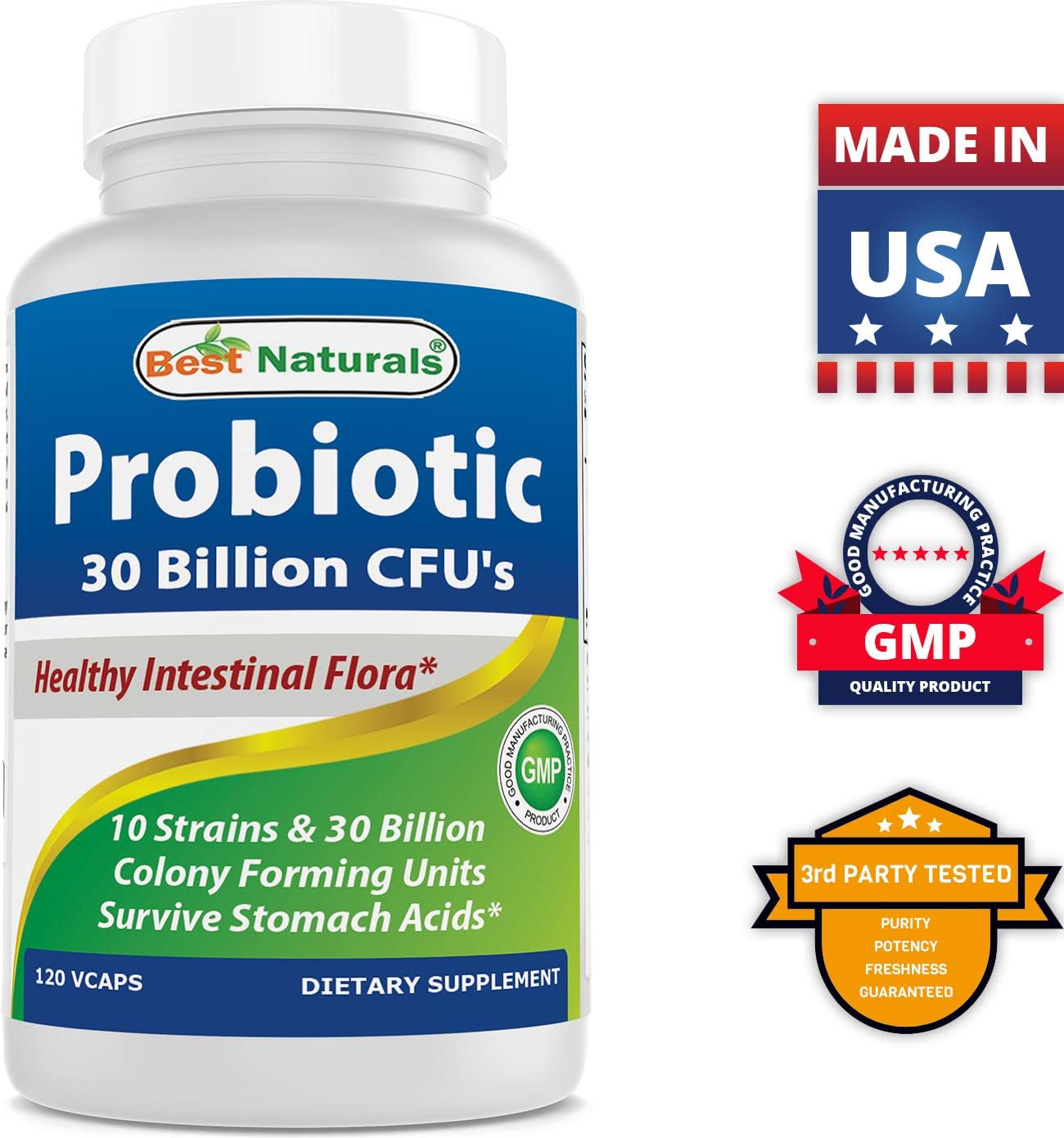 Best Naturals Probiotic 10 Strains  30 Billion CFU  Vitamin B2 (Riboflavin) 400mg