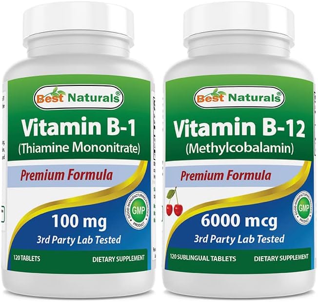 Best Naturals Vitamin B1 as Thiamine Mononitrate 100 mg  Vitamin B12 6000 mcg