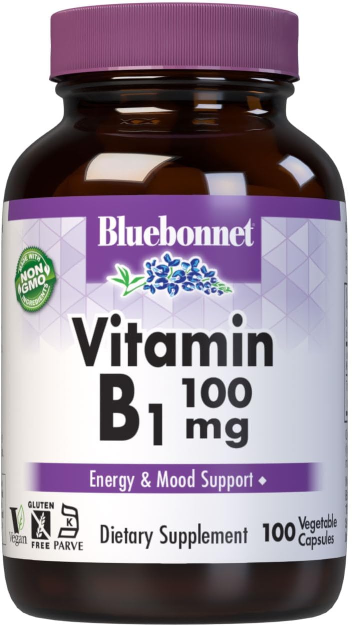 Bluebonnet Vitamin B-1 100 mg Vegetable Capsules, 100 Count