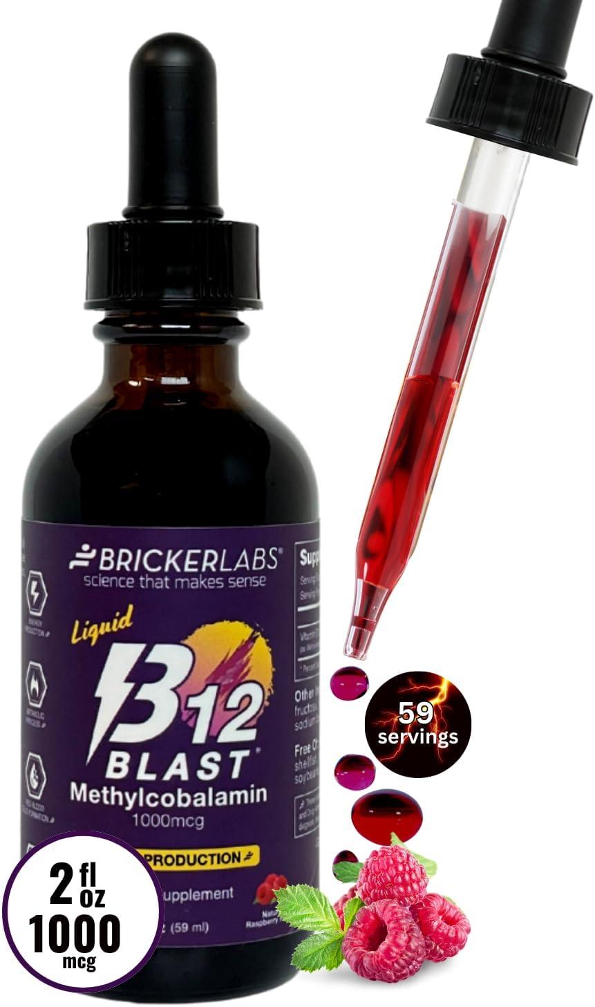 Bricker Labs B12 Blast Methylcobalamin Liquid Vitamin B12, Energy Vitamins, Energy Supplement (1000mcg)