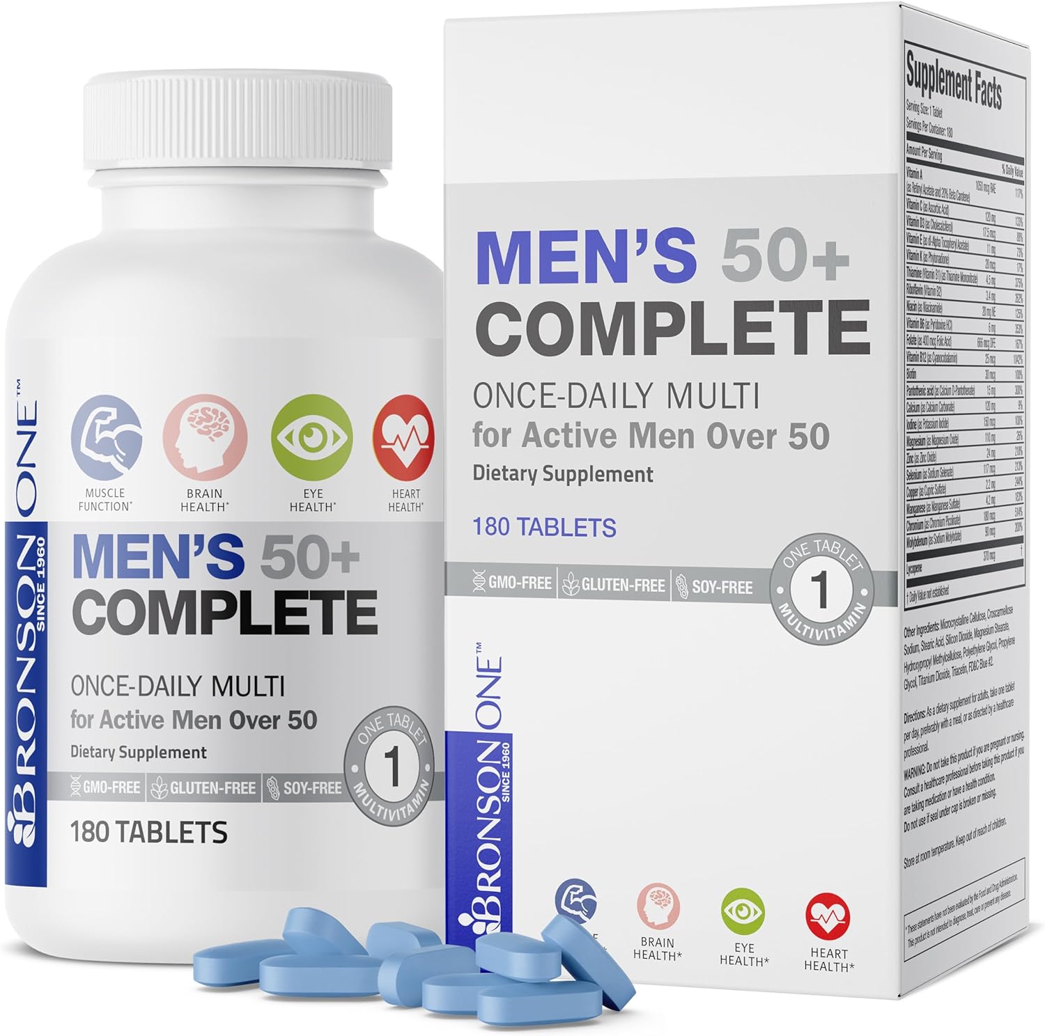 Bronson ONE Daily Mens 50+ Complete Multivitamin Multimineral, 180 Tablets