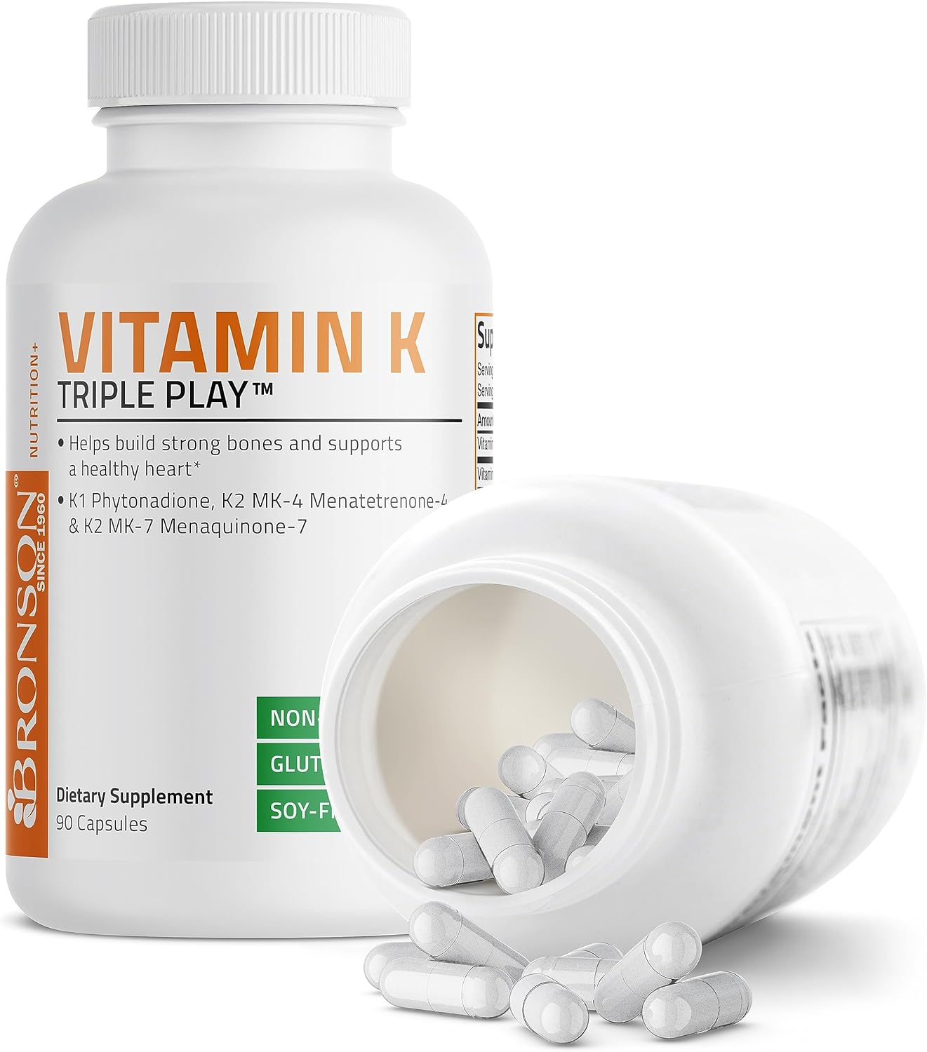 Bronson Vitamin K Triple Play (Vitamin K2 MK7 / Vitamin K2 MK4 / Vitamin K1) Full Spectrum Complex Vitamin K Supplement, 90 Capsules