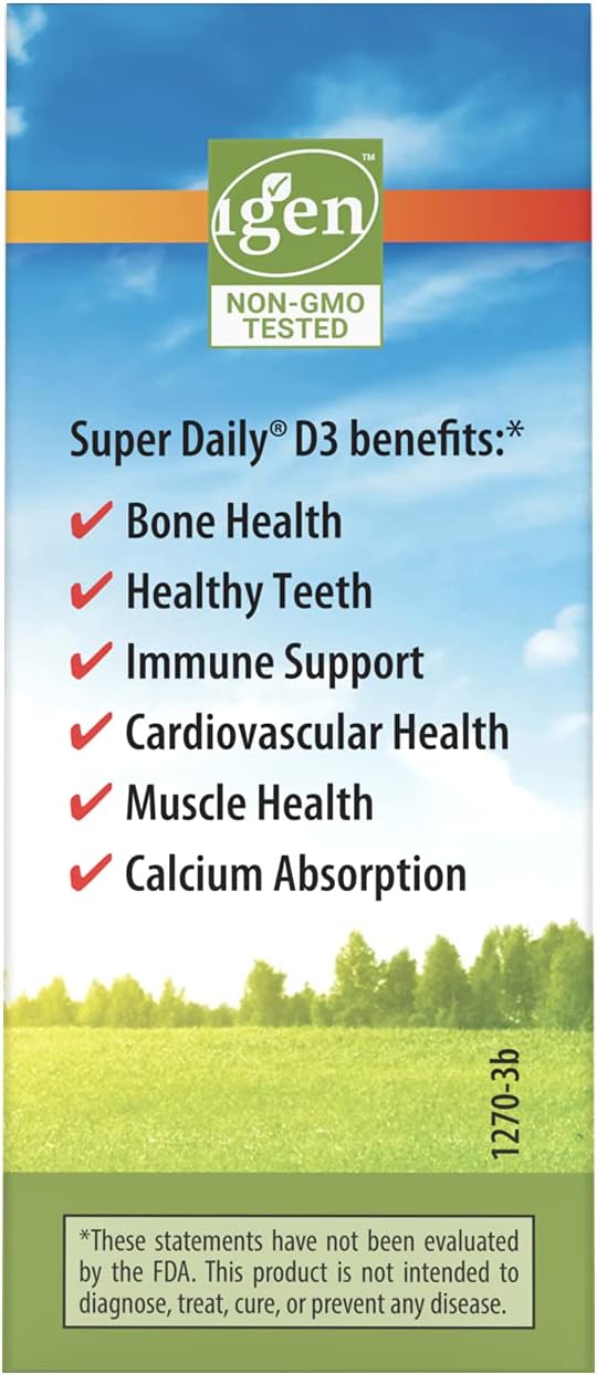 Carlson - Super Daily D3, Vitamin D Drops, 1,000 IU (25 mcg) per Drop, 1-Year Supply, Vitamin D3 Liquid, Heart  Immune Health, Vegetarian, Liquid Vitamin D3 Drops, Unflavored, 365 Drops