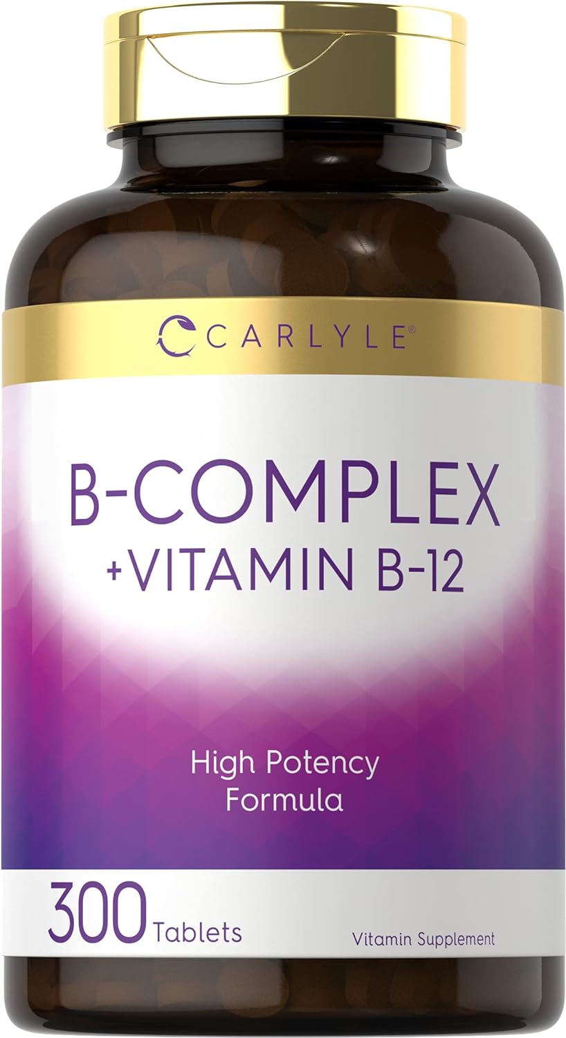 Carlyle B Complex Vitamin with B12 | 300 Tablets | High Potency Formula | Vegetarian and Non-GMO Supplement