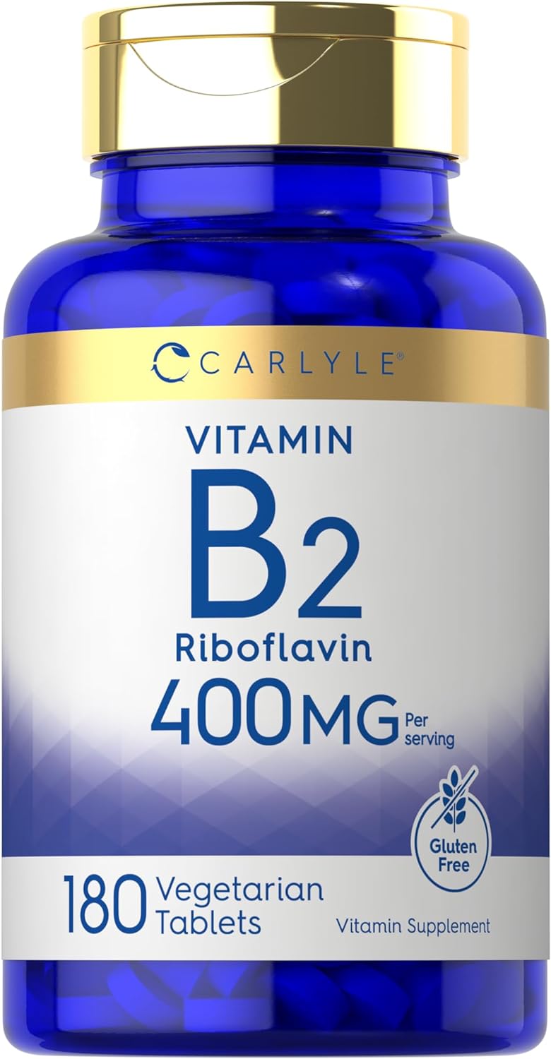 Carlyle Vitamin B-2 400mg | 180 Tablets | Vegetarian, Non-GMO, Gluten Free Supplement | Vitamin B2 Riboflavin