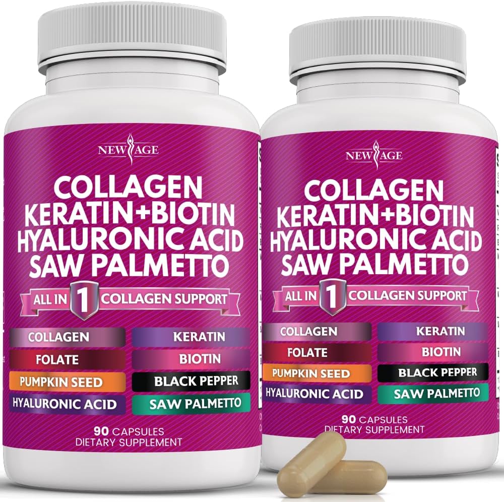 Collagen Pills 1000mg Biotin 10000mcg Keratin Saw Palmetto 2500mg Hyaluronic Acid - Hair Skin and Nails Vitamins and DHT Blocker with Vitamin E Folic Acid Pumpkin Seed MSM Made in USA - 180 Count