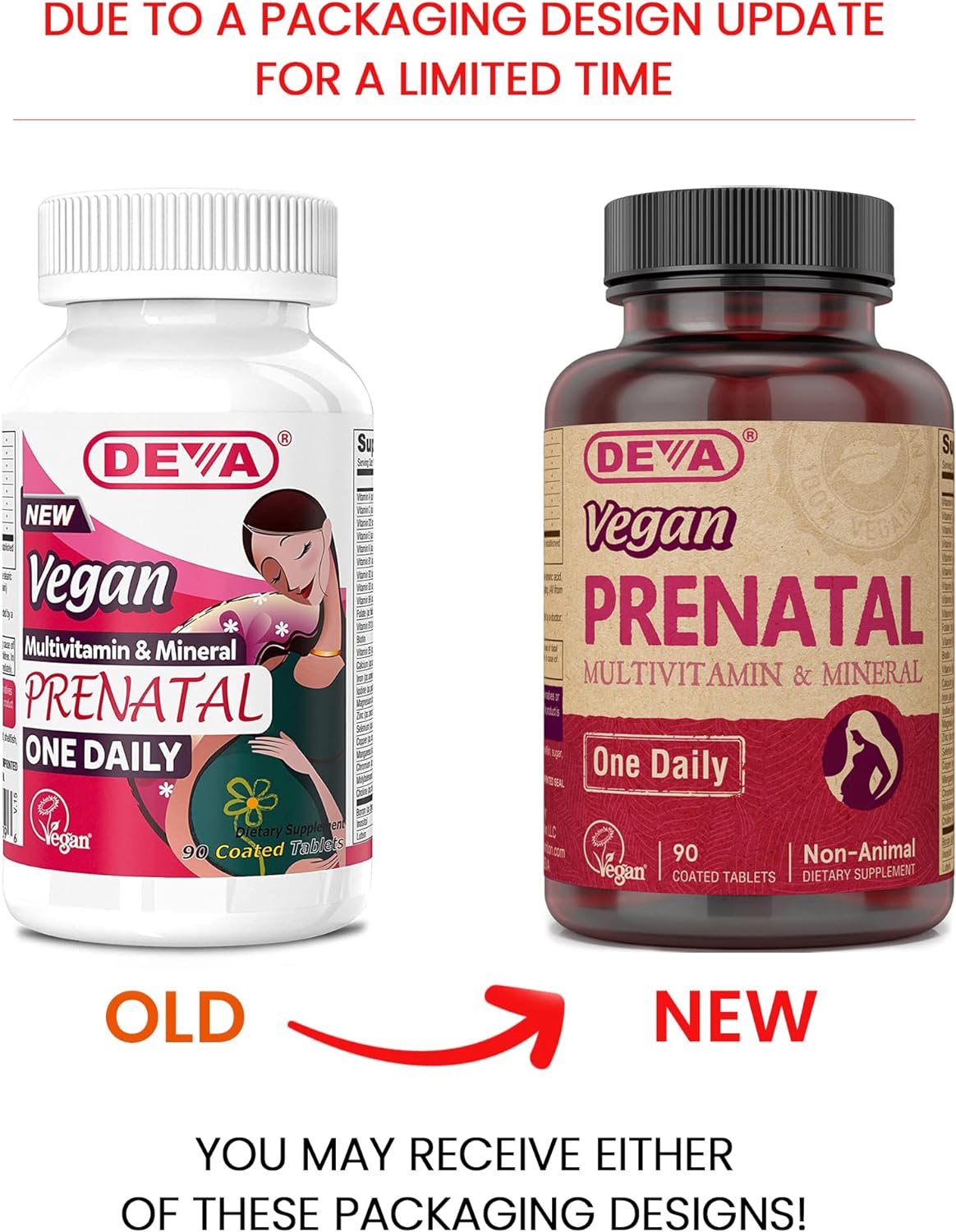 DEVA Vegan Prenatal Multivitamin and Mineral Supplement - Once-Per-Day Formula - Vitamins A, C, D, E, K, B Complex, with Folate  Chelated Iron - 90 Coated Tablets, 1-Pack