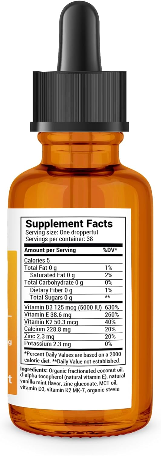 Dr. Berg Liquid Vitamin D3  K2 Supplement - For Bone, Teeth, Mood  Immune Health - Vitamin D3  K2 Drops for Adults - 1 fl oz