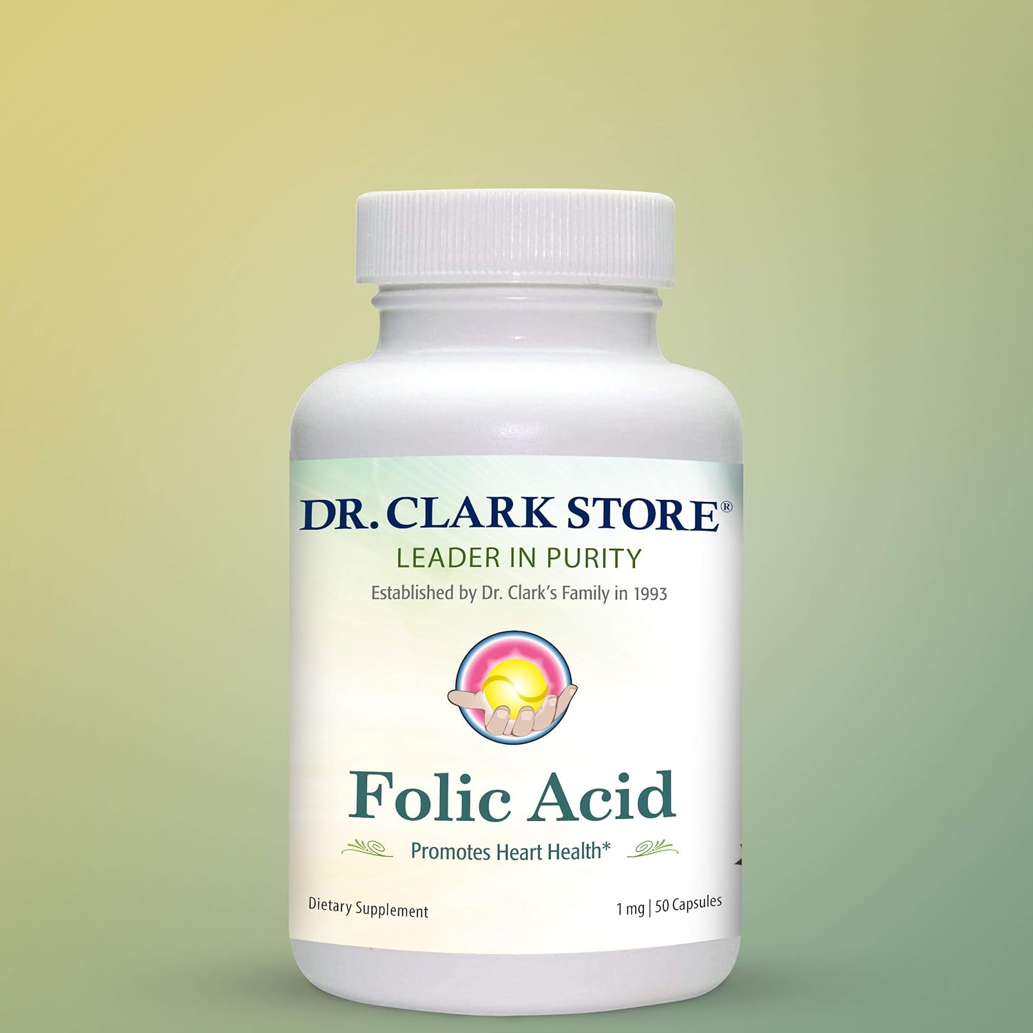Dr. Clark Folic Acid (Vitamin B9) Supplement, 1mg, 50 Gelatin Capsules