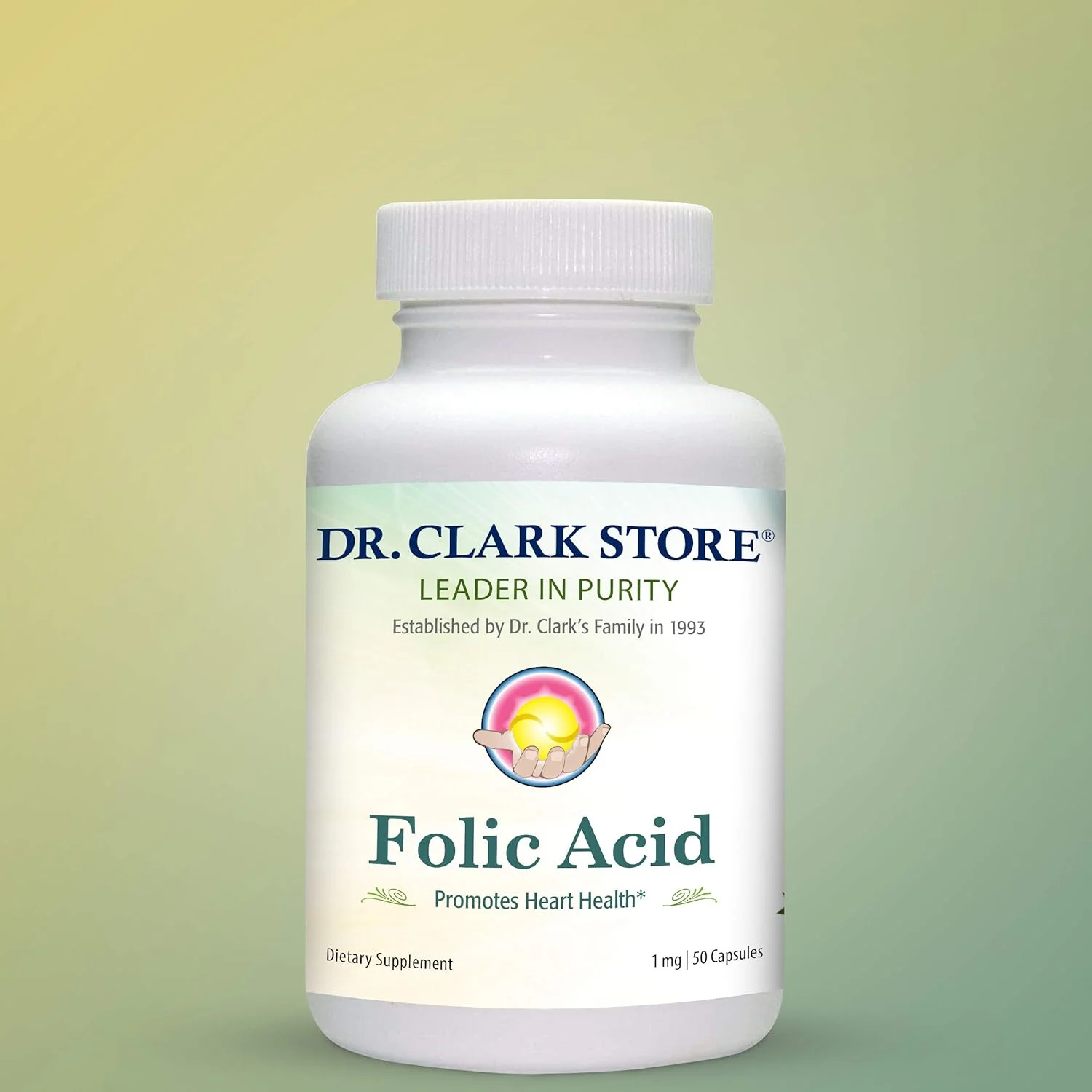 Dr. Clark Folic Acid (Vitamin B9) Supplement, 1mg, 50 Gelatin Capsules