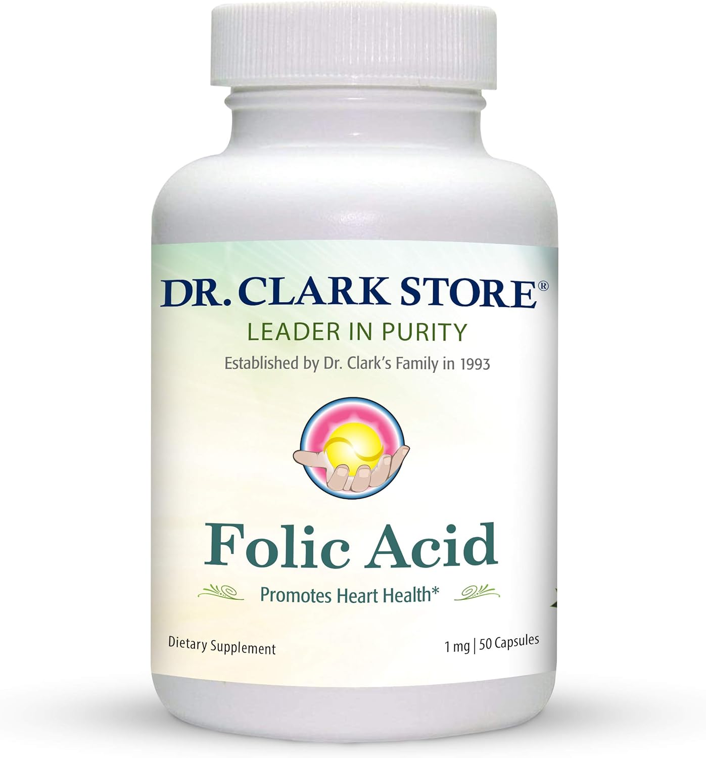 Dr. Clark Folic Acid (Vitamin B9) Supplement, 1mg, 50 Gelatin Capsules