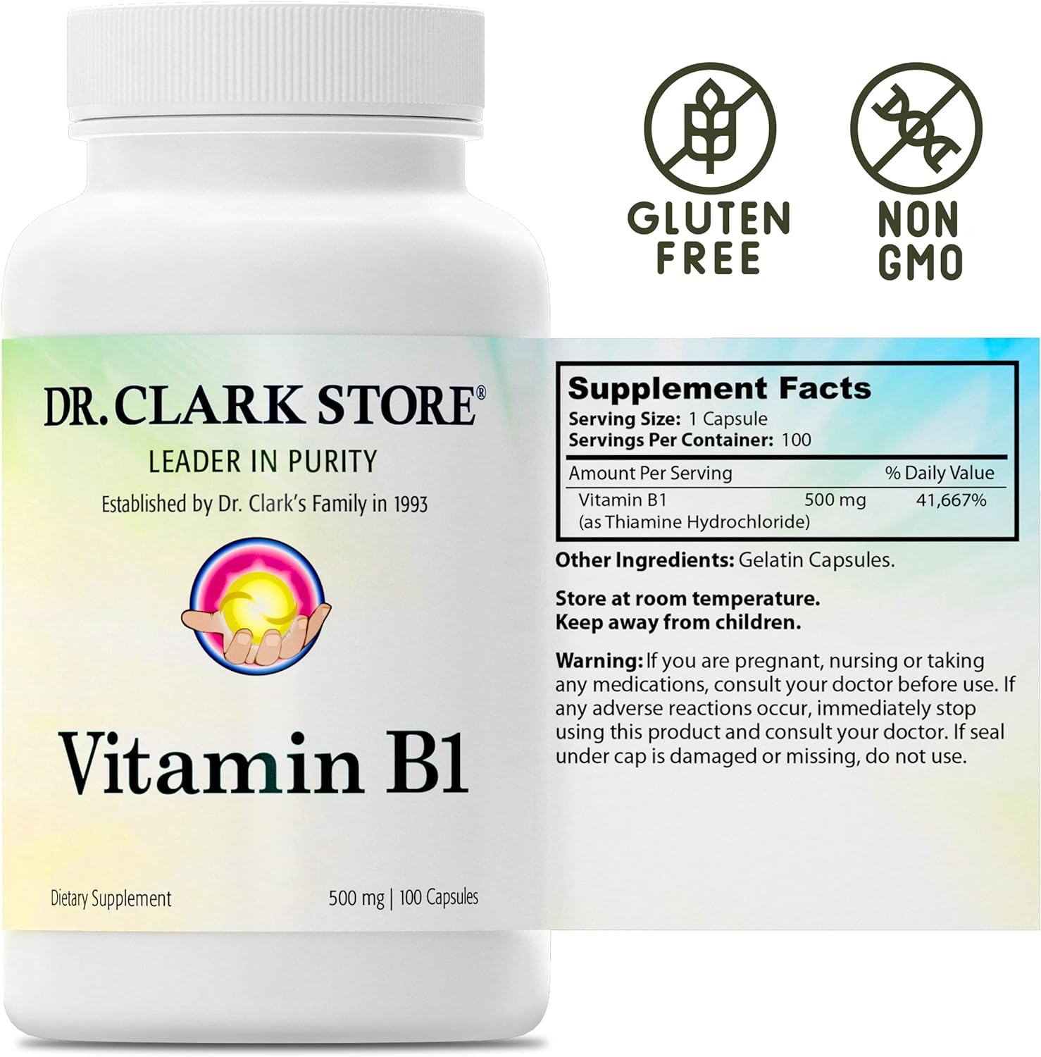 Dr. Clark Vitamin B1 Thiamine Supplement 100 Gelatin Capsules with Dr. Clark Niacin Vitamin B3 100 Gelatin Capsules