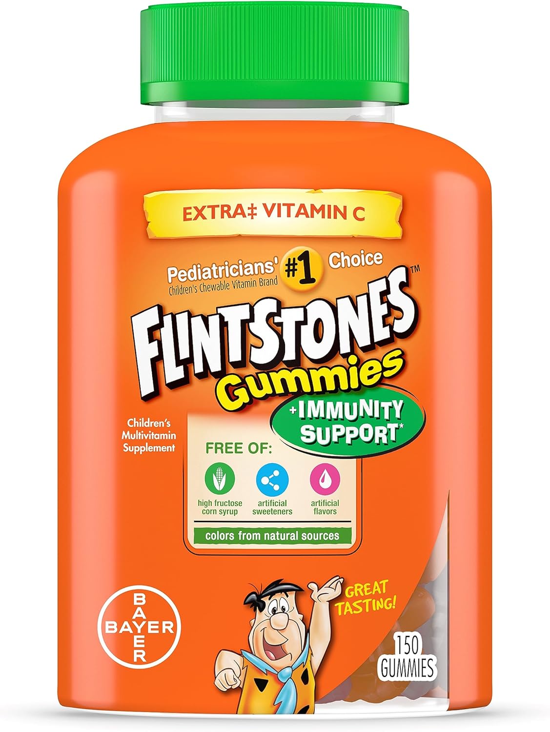 Flintstones Gummies Kids Vitamins with Immunity Support*, Kids and Toddler Multivitamin with Vitamin C, Vitamin D, B12, Zinc  more, Orange 150ct