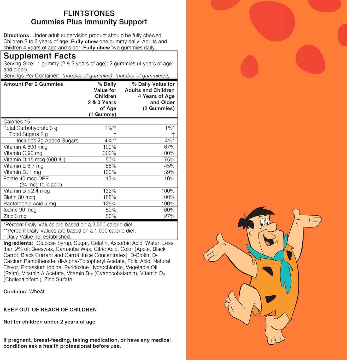 Flintstones Gummies Kids Vitamins with Immunity Support*, Kids and Toddler Multivitamin with Vitamin C, Vitamin D, B12, Zinc  more, Orange 150ct