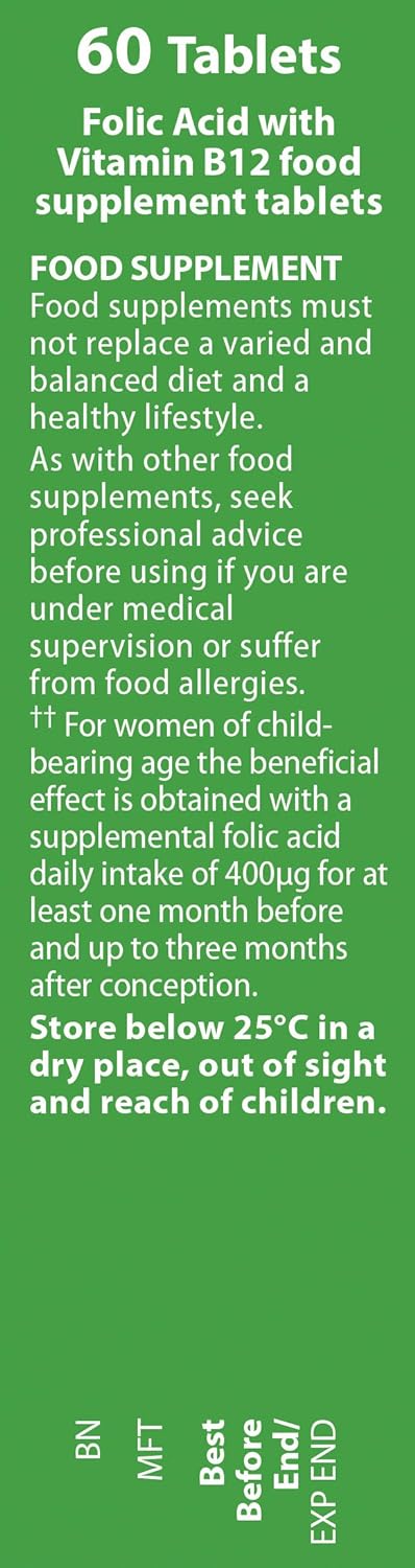 Folic Acid 400ug with Vitamin B12. 60 Tablets