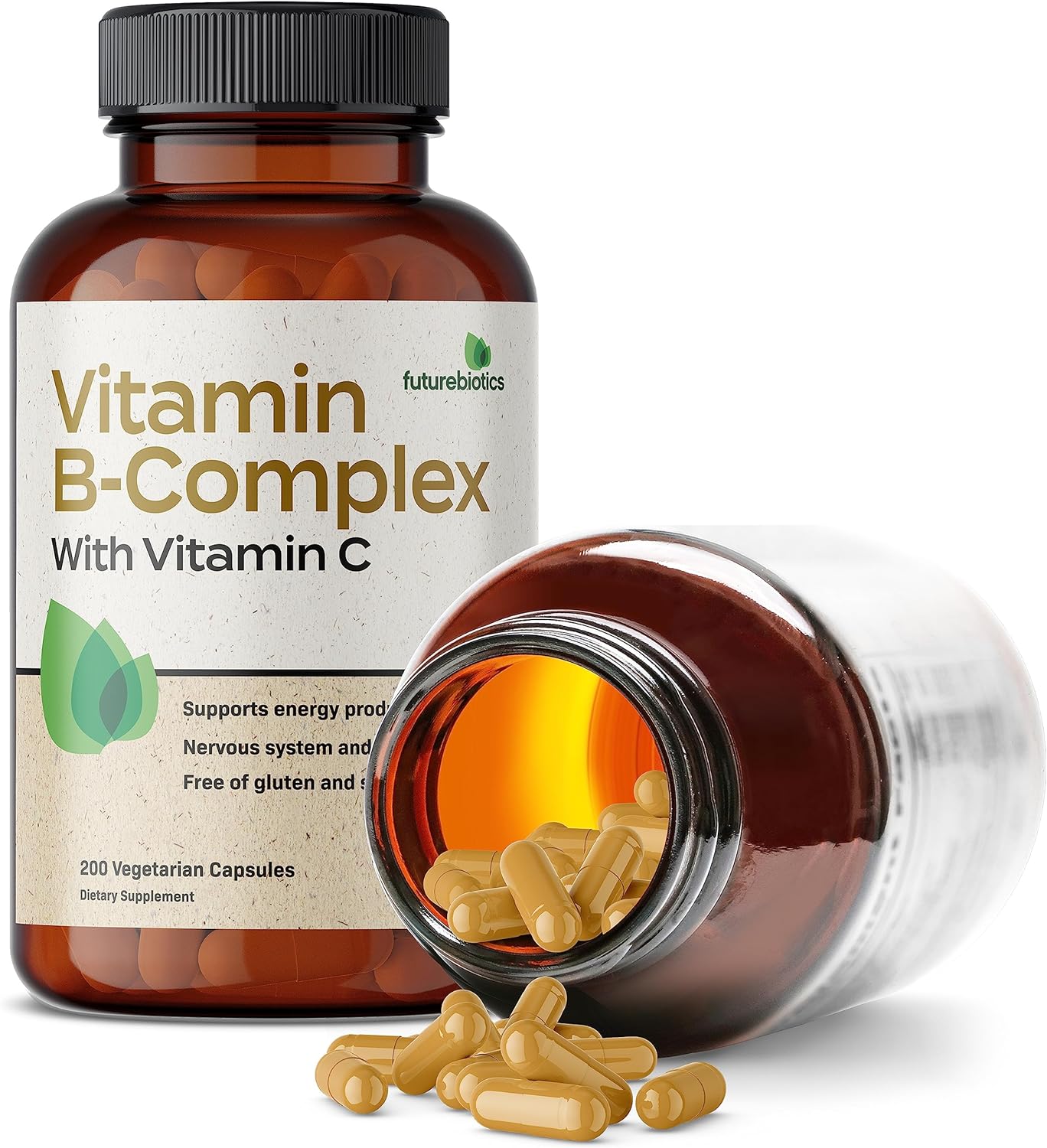 Futurebiotics Vitamin B Complex with Vitamin C Supports Energy Production, Nervous System  Immune Support - Non-GMO, 200 Vegetarian Capsules