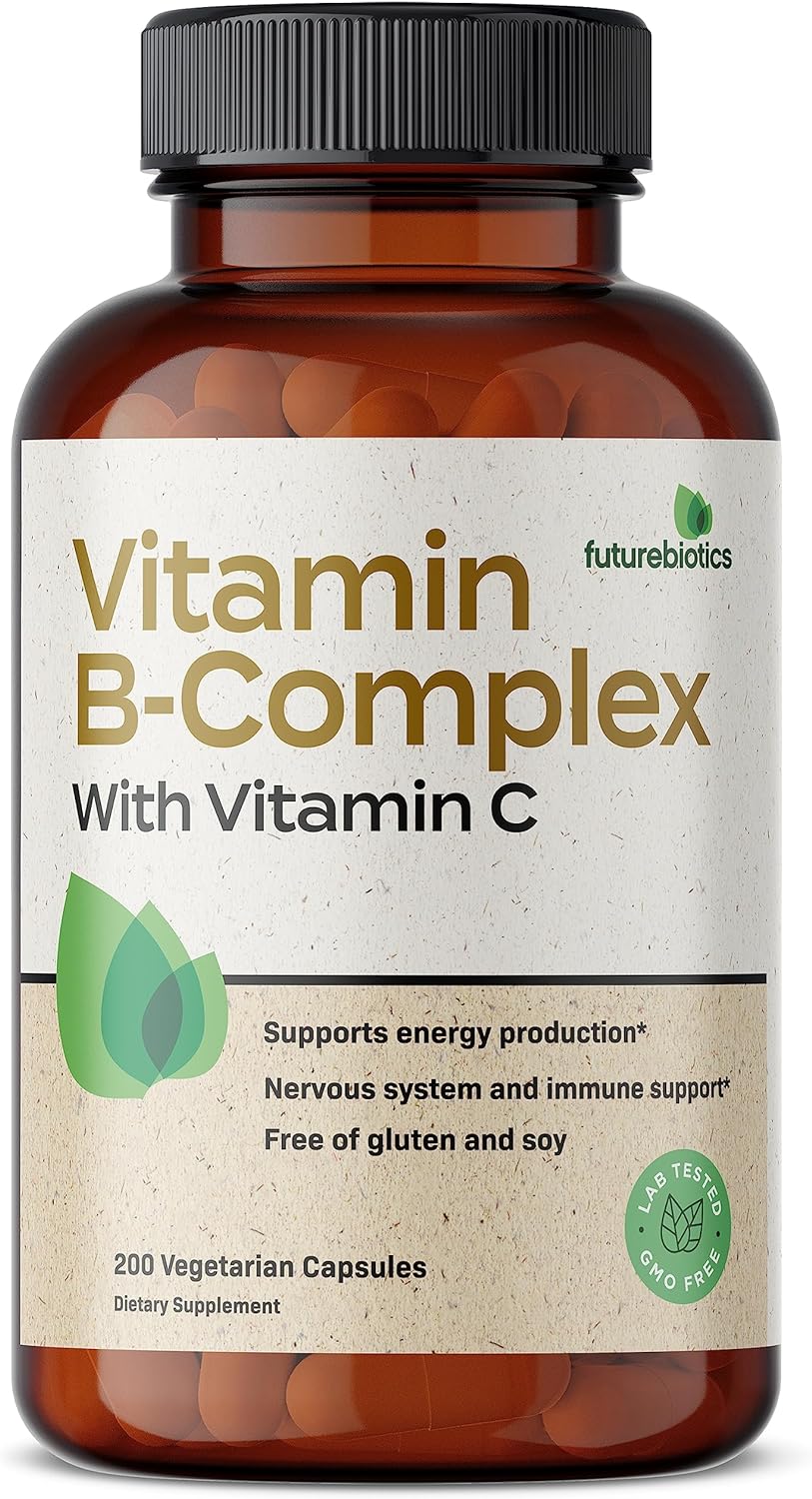 Futurebiotics Vitamin B Complex with Vitamin C Supports Energy Production, Nervous System  Immune Support - Non-GMO, 200 Vegetarian Capsules