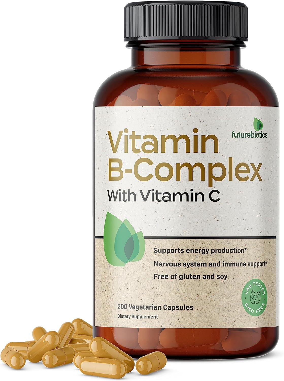 Futurebiotics Vitamin B Complex with Vitamin C Supports Energy Production, Nervous System  Immune Support - Non-GMO, 200 Vegetarian Capsules