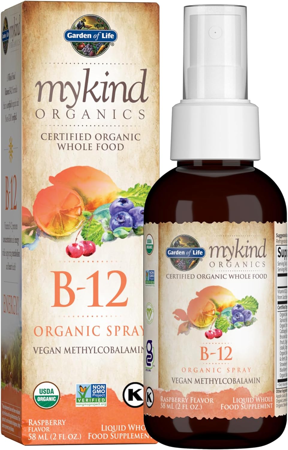 Garden of Life Organics B12 Vitamin - Whole Food B-12 for Metabolism and Energy, Raspberry, 2oz Liquid