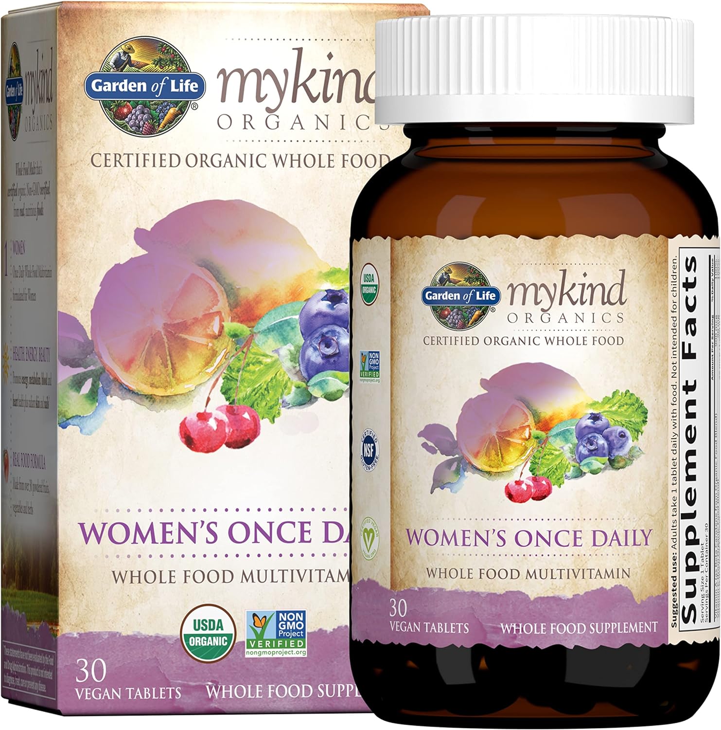 Garden of Life Organics Multivitamin for Women - Womens Once Daily Multi - 60 Tablets, Whole Food Multi with Iron, Biotin, Vegan Organic Vitamin for Womens Health, Energy Hair Skin and Nails