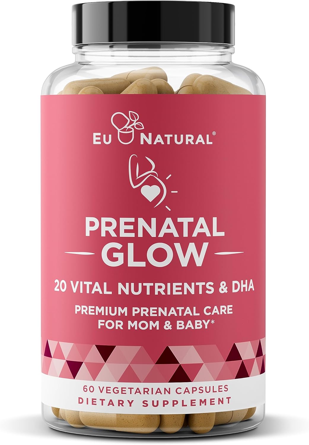 Glow Prenatal Vitamins for Women – 20-in-1 Vital Nutrients for Healthy Pregnancy and Fetal Development – Folic Acid  Vegan DHA For Babys Growth  A Comfortable Pregnancy – 60 Nourishing Capsules