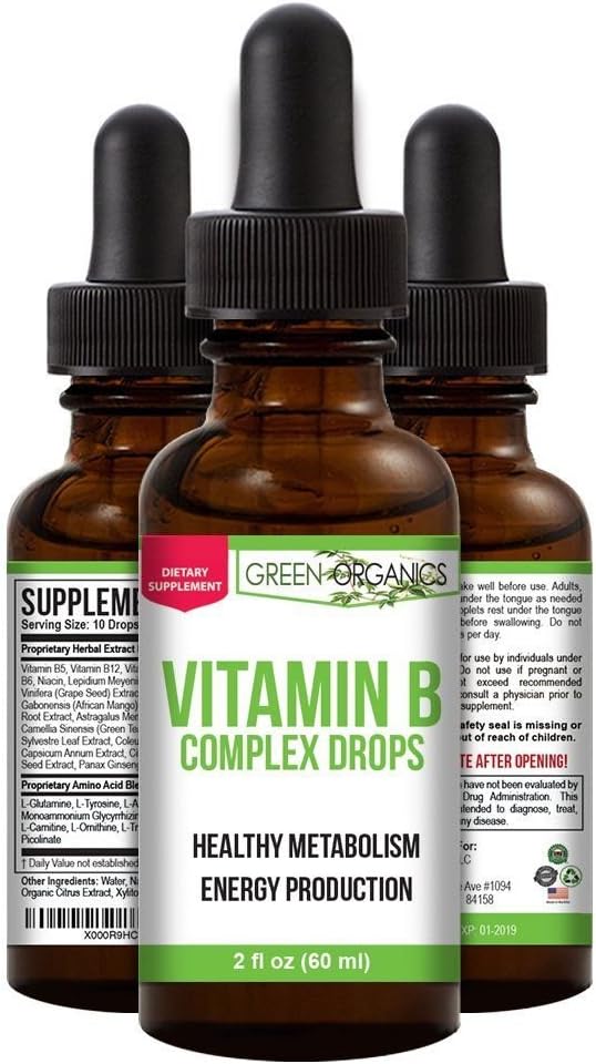 Green Organics Vitamin B Complex Liquid Drops to Support Energy, Vitality, and Immunity Health (2 Fl Oz)