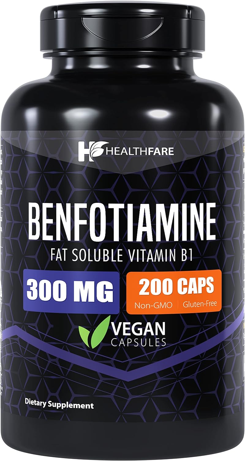 Healthfare Benfotiamine 300mg | 200 Capsules | Fat Soluble Thiamine Vitamin B1 | Supports Overall Health | Non-GMO | Gluten Free