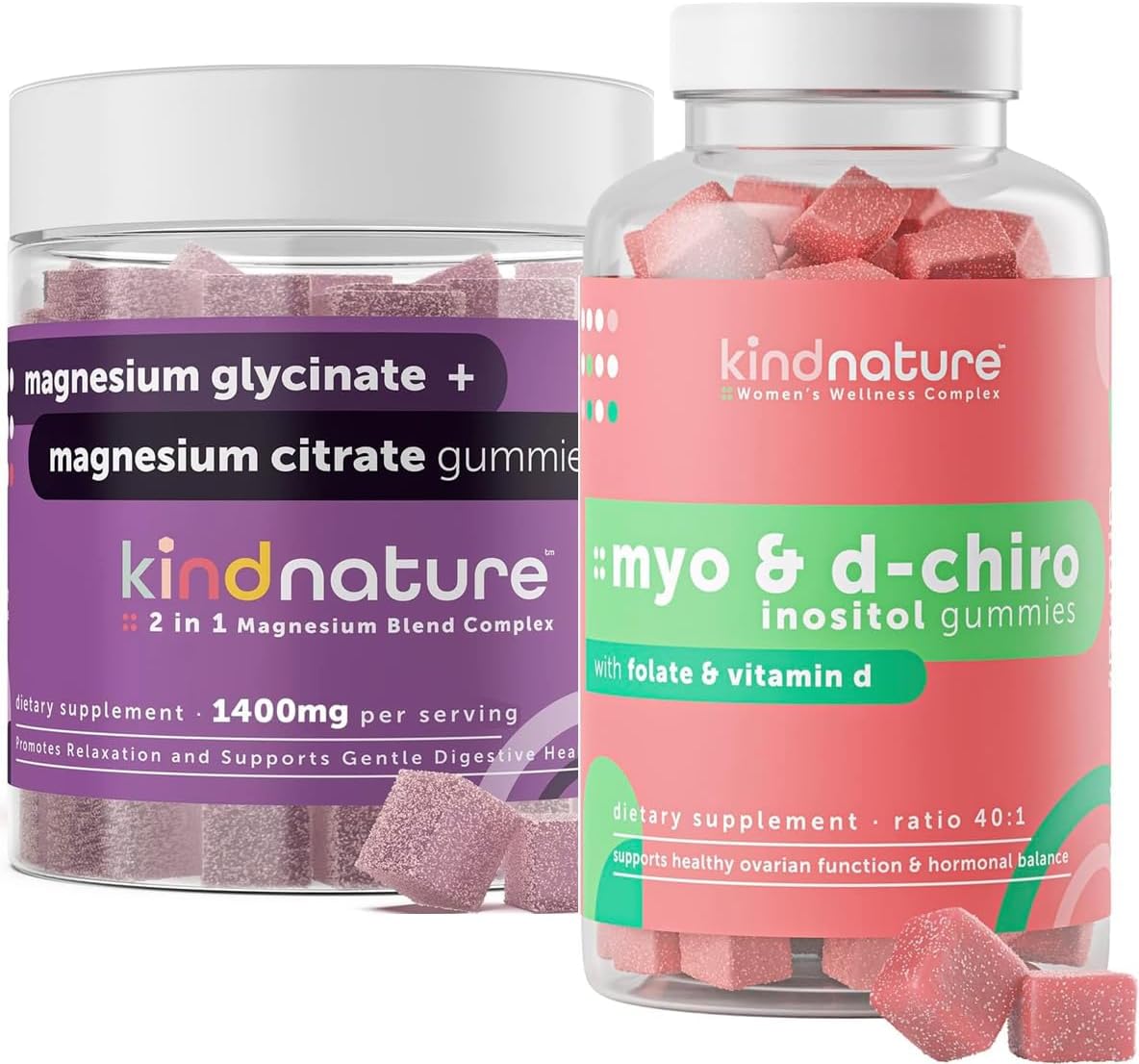 Kind Nature Dual-Pack: Myo-Inositol  D-Chiro Gummies for Women’s Health  High Absorption Magnesium Gummies for Calm  Sleep