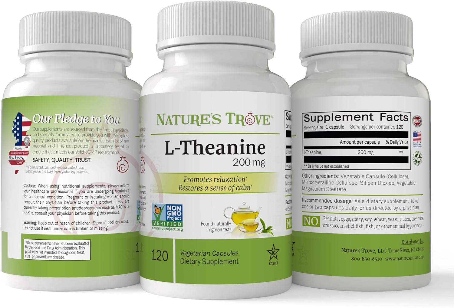 L-Theanine 200mg 120 Vegetarian Capsules  Inositol 500mg 250 Vegetarian Capsules - Calm, Relax and Focus Stack