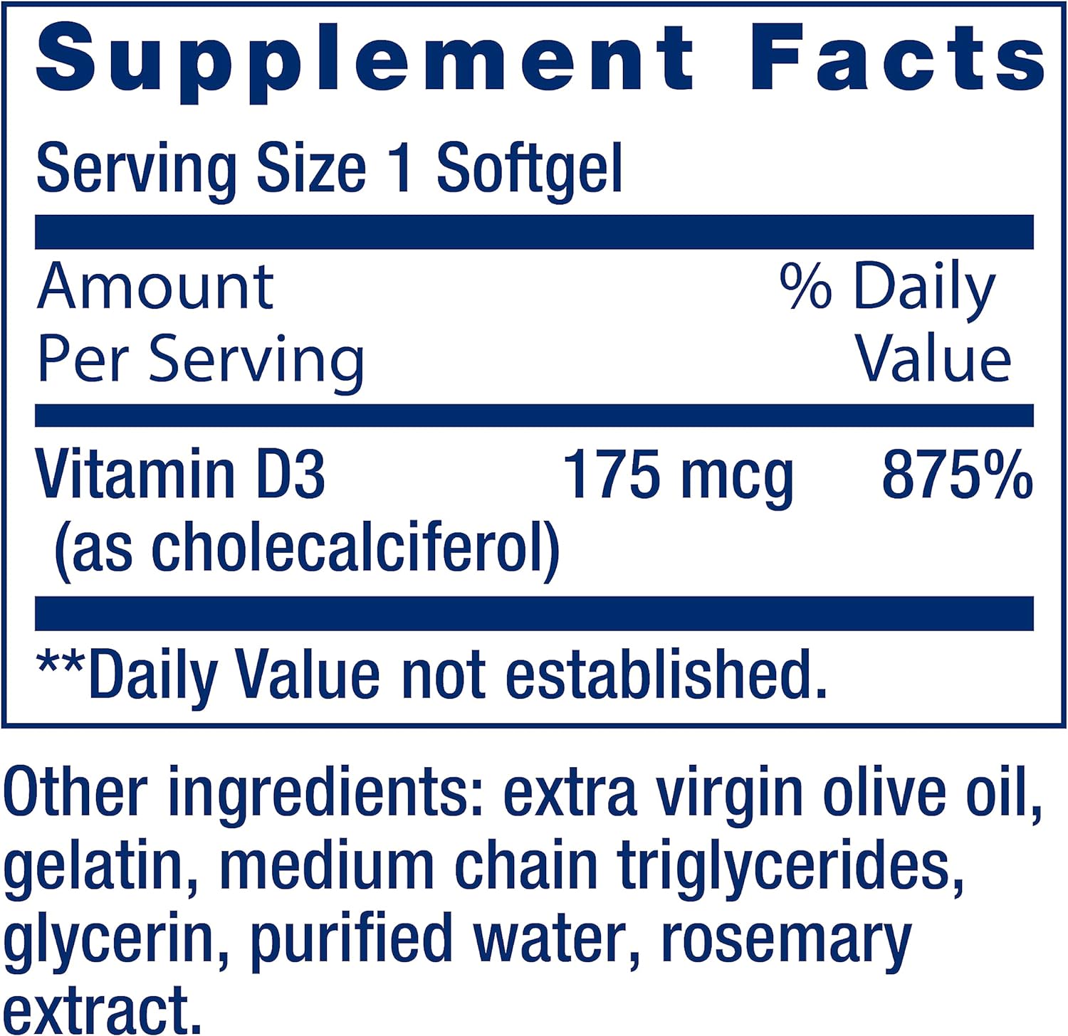 Life Extension Vitamin D3 175 mcg (7000 IU), immune system support, bone health, brain performance, gluten-free, non-GMO, once daily, two-month supply, 60 softgels