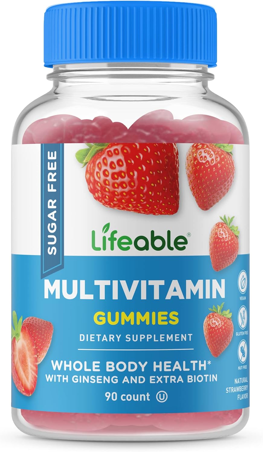 Lifeable Sugar Free Multivitamin – Great Tasting Natural Flavor Gummy – with Vitamin A, C, D, E, Niacin, B6, Folate, B12, Biotin, Pantothenic Acid, Iodine, Zinc, Chromium, and Molybdenum – 90 Gummies