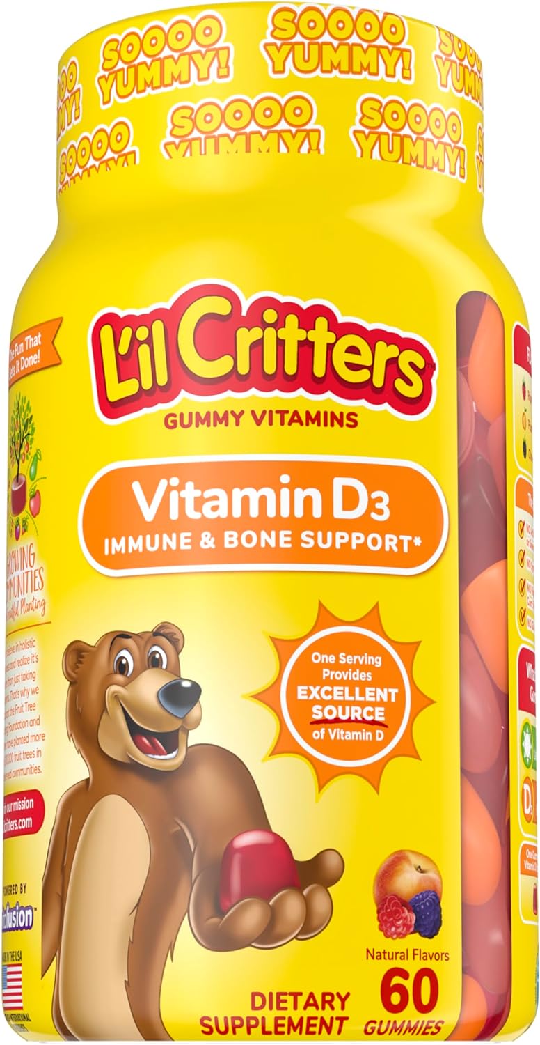 L’il Critters Vitamin D3 Daily Gummy Supplement for Kids, for Immune  Bone Support, Peach and Berry Flavors, 60 Gummies