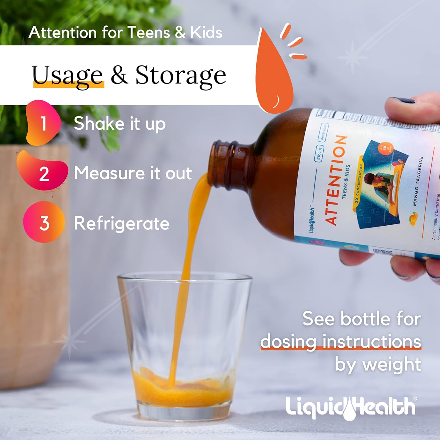 LIQUIDHEALTH B Complex Liquid Energy Boost Vitamins and Attention Formula Liquid Kids Teens Focus Concentration Memory Support