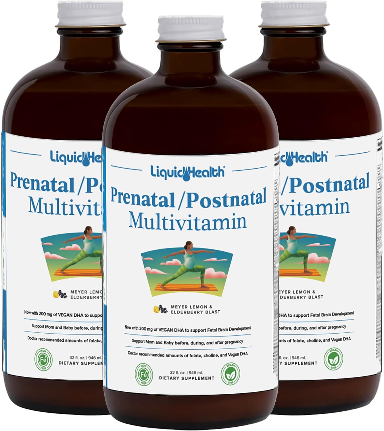 LIQUIDHEALTH Prenatal/Postnatal Multiple Liquid Womens Multivitamin with Real Folate - Pre  Postnatal Vitamins for Before, During, After Pregnancy - Vegan, Sugar-Free, Non GMO, Great Taste (32 oz)