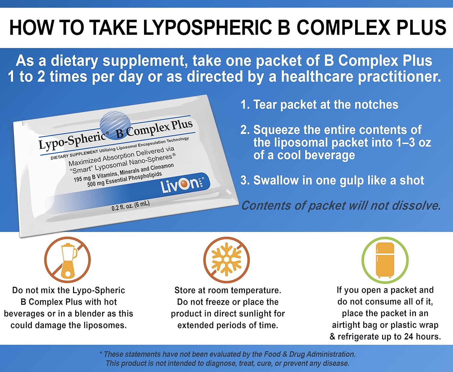 Lypo–Spheric B Complex Plus – 30 Packets – 195 mg B Vitamins, Minerals  Cinnamon Per Packet – Liposome Encapsulated for Improved Absorption – 100% Non–GMO