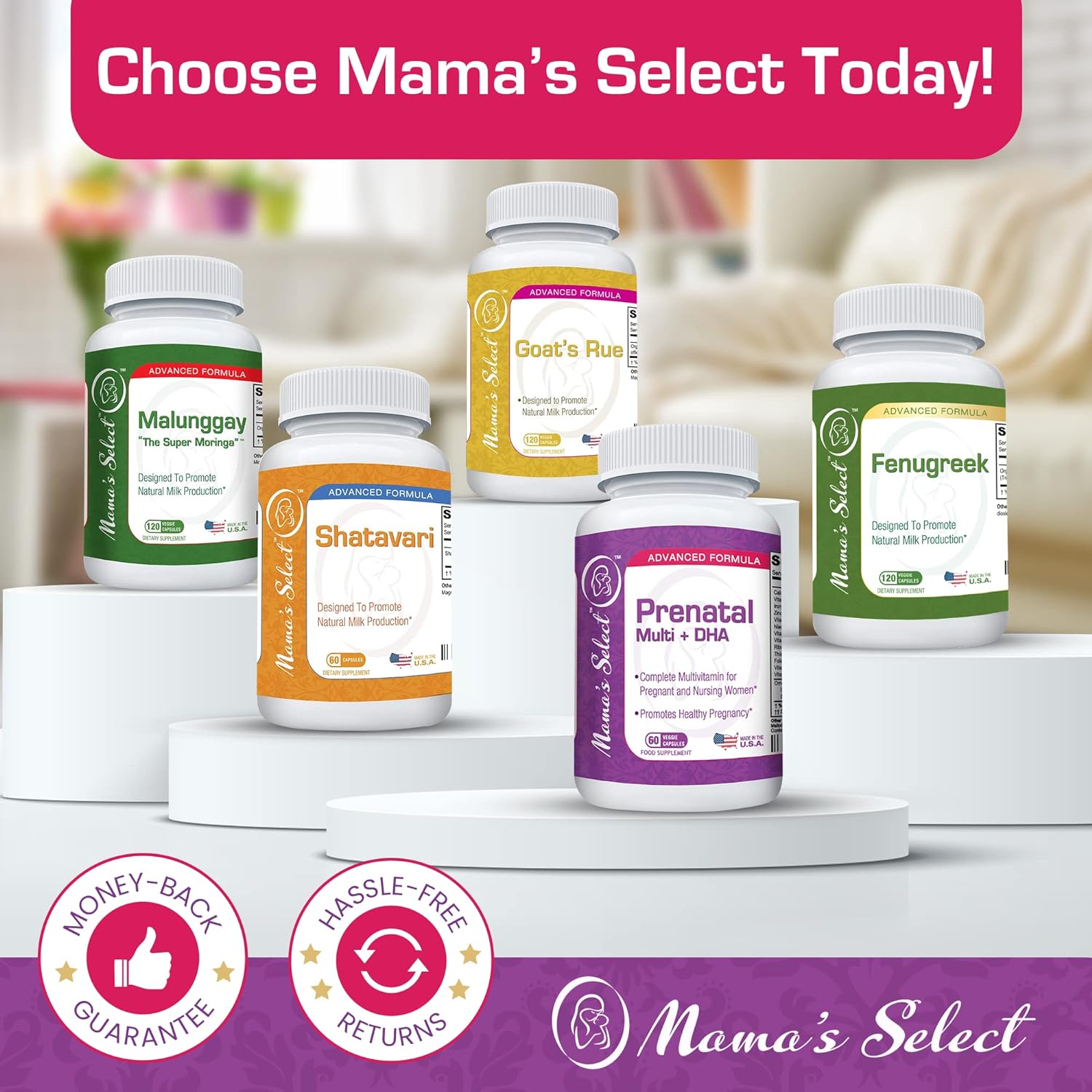 Mamas Select Prenatal Vitamins for Women with Iron, Vitamin D, DHA, and Folic Acid for Pregnant Women, Methyl Folate Safe for MTHFR - Slow-Release Supplement, Gentle on Stomach, 60 Veggie Capsules