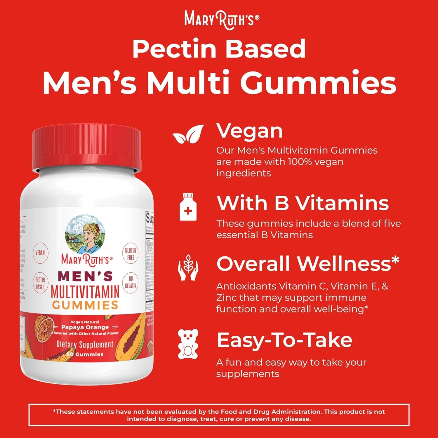 MaryRuth Organics Mens Vitamin Gummy | Vegan Daily Multivitamins for Immune Support | Non-GMO | Gluten Free | 0g Sugar Per Serving | 60 Count | Pack of 1