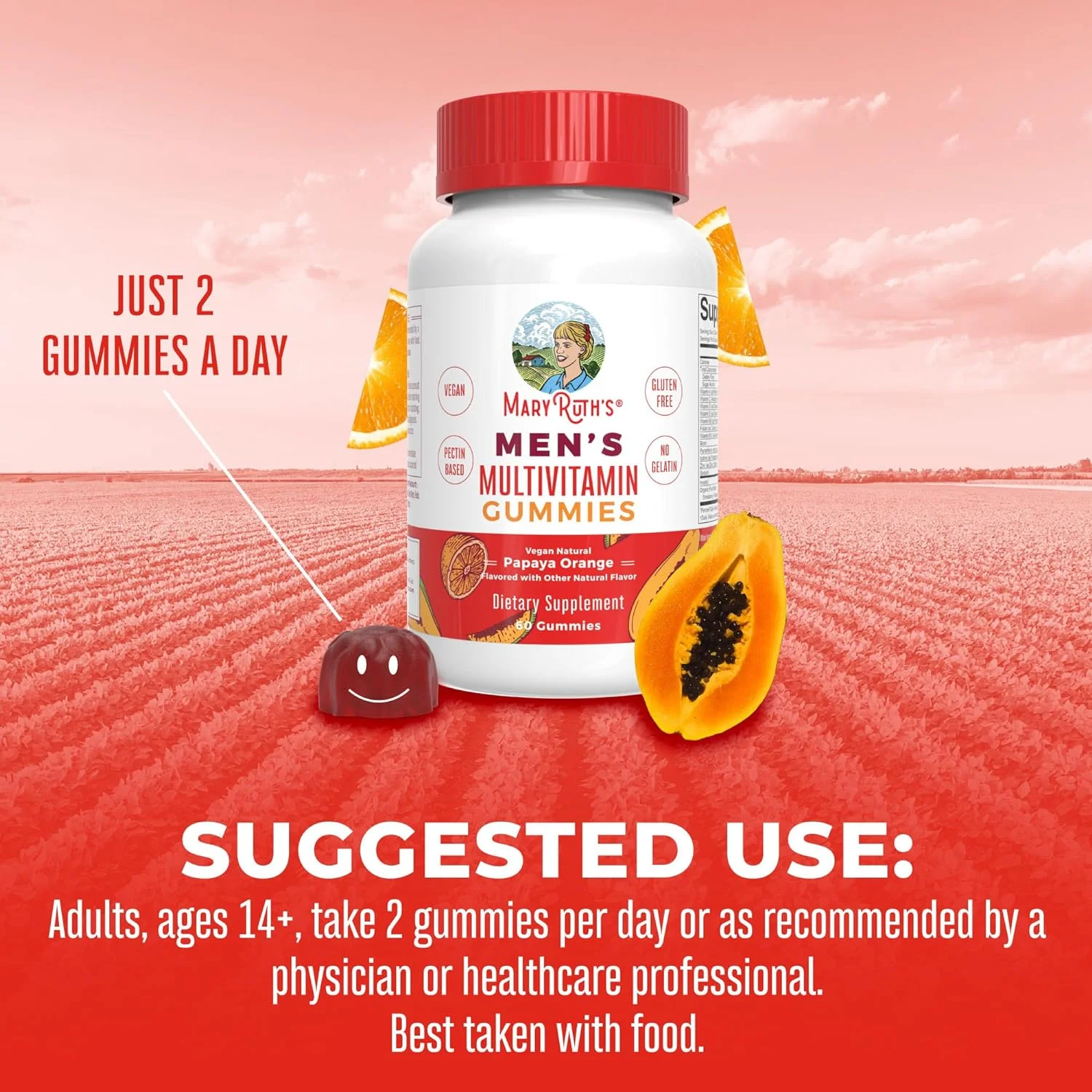 MaryRuth Organics Mens Vitamin Gummy | Vegan Daily Multivitamins for Immune Support | Non-GMO | Gluten Free | 0g Sugar Per Serving | 60 Count | Pack of 1