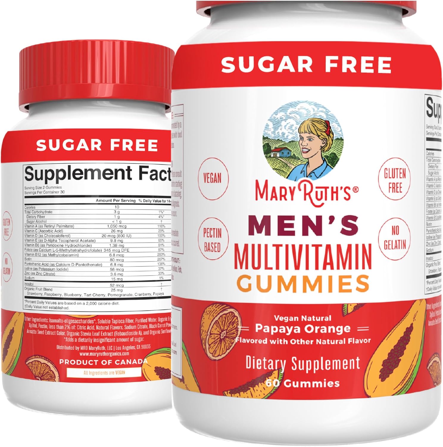 MaryRuth Organics Mens Vitamin Gummy | Vegan Daily Multivitamins for Immune Support | Non-GMO | Gluten Free | 0g Sugar Per Serving | 60 Count | Pack of 1